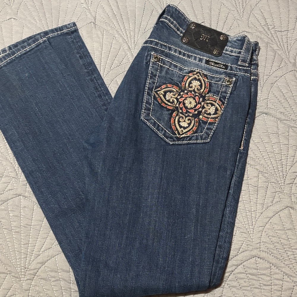 Miss Me Blue Boot Cut Jeans with Embroidery